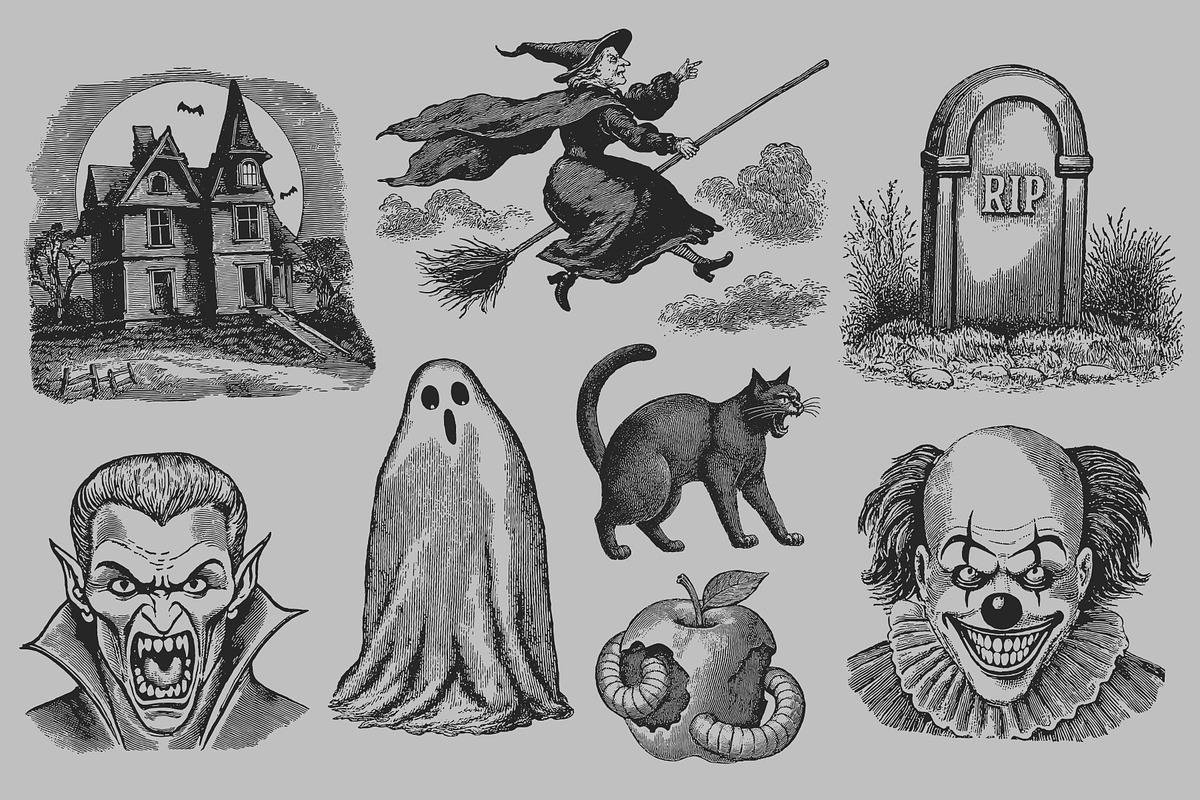 Vintage Halloween Illustrations, a Seasonal Illustration by Graphic Goods (Photo 5 of 12)