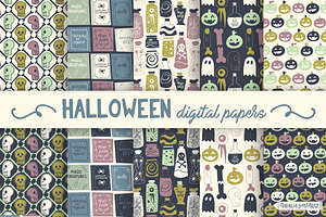 Halloween retro digital papers