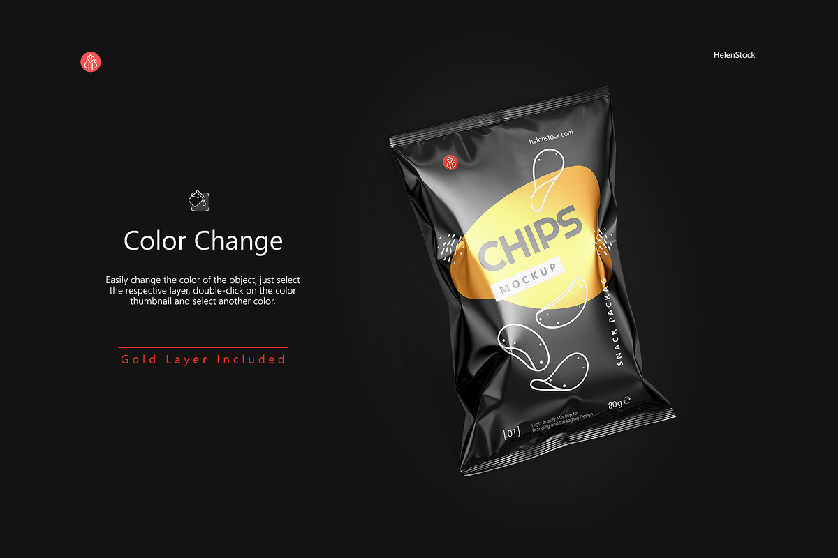 Tilted Glossy Snack Package Mockup, a Packaging Mockup by HelenStock (Photo 2 of 8)