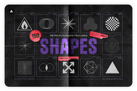 150 Retro-Futuristic Textured Shapes, an Object Graphic by Samolevsky