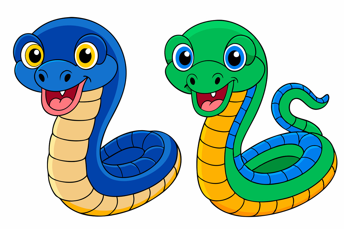 Cartoon Snakes with Blue and Green, an Animal Illustration by Imamul001