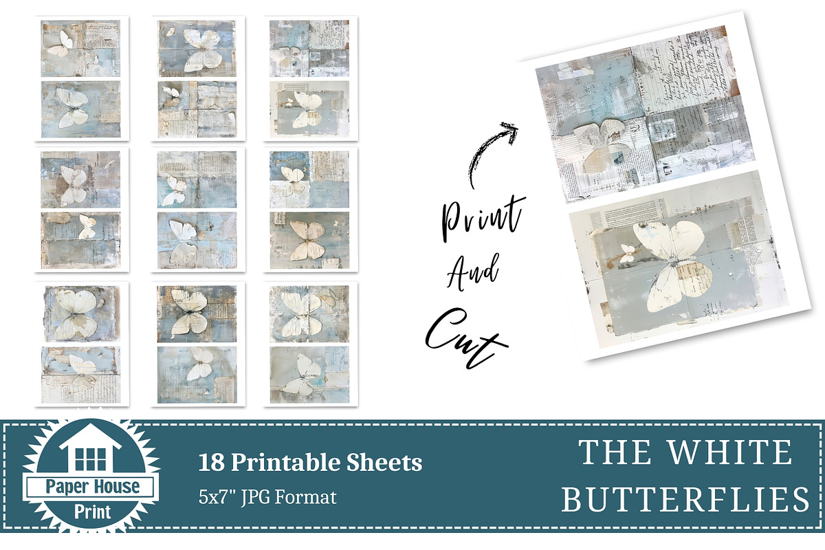 White Butterflies Junk Journal Paper, a Background Graphic by NiiiNArt (Photo 6 of 8)