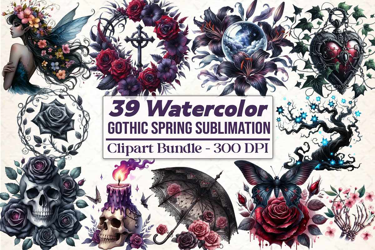Gothic Spring Sublimation Clipart, an Illustration by DreamCafeArt (Photo 1 of 5)