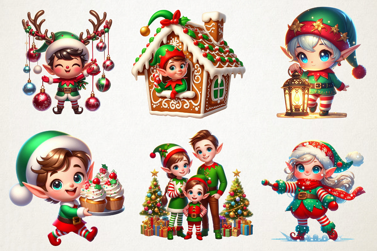 Cute Elf Christmas Clipart Bundle, an Illustration by RobertsArt (Photo 3 of 7)