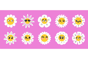 Cartoon Daisy Flowers With Emoji