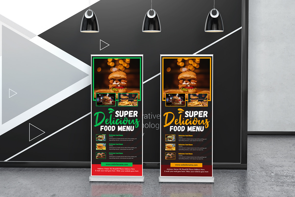 Food and restaurant roll up banner, a Marketing Template by Graphiexperto