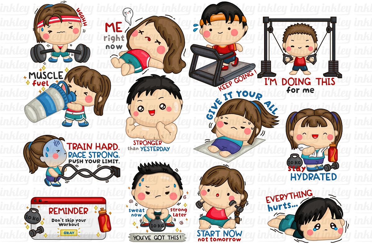 Fitness Health Training Gym Clip Art, a Sport Illustration by Inkley Studio (Photo 2 of 3)