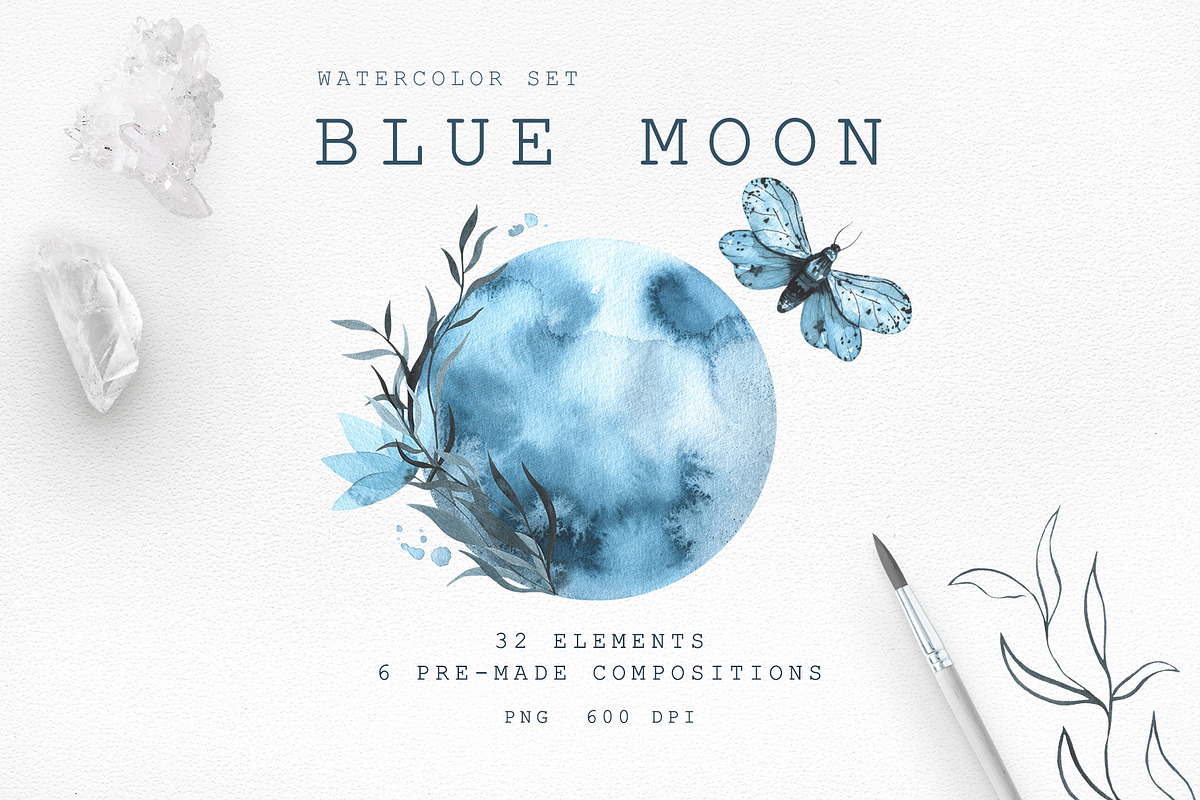Blue MOON watercolor, an Object Illustration by LeriaArt watercolor (Photo 1 of 8)