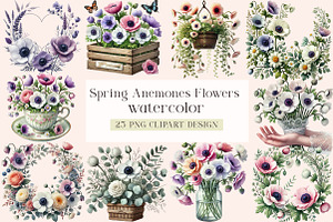 Spring Anemones Flowers Clipart Flor, an Illustration by DreamArtGraphic