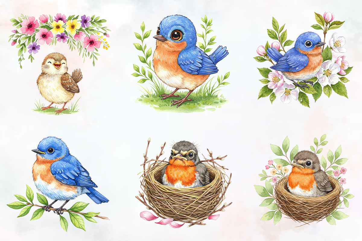 Summer Baby Birds Clipart, an Illustration by RobertsArt (Photo 6 of 7)