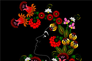 Flowers. Woman's face.