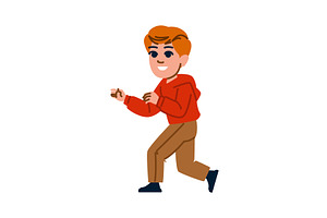 Smiling boy running and pointing, an Object Illustration by pikepicture