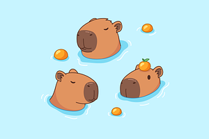 Capybaras relaxing in water, an Illustration by Cmeree