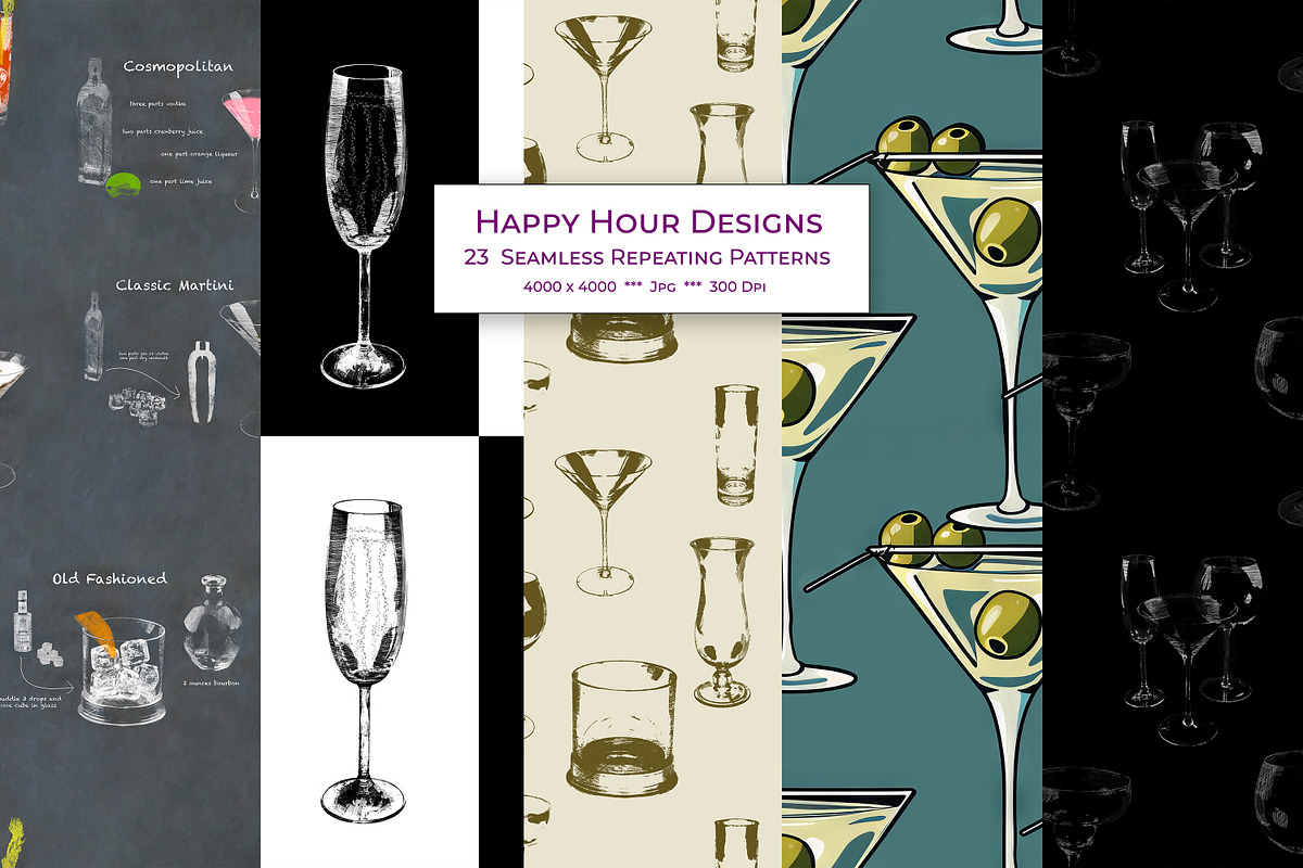 Happy Hour Seamless Patterns, a Pattern Graphic by karenfoleyphoto (Photo 1 of 6)