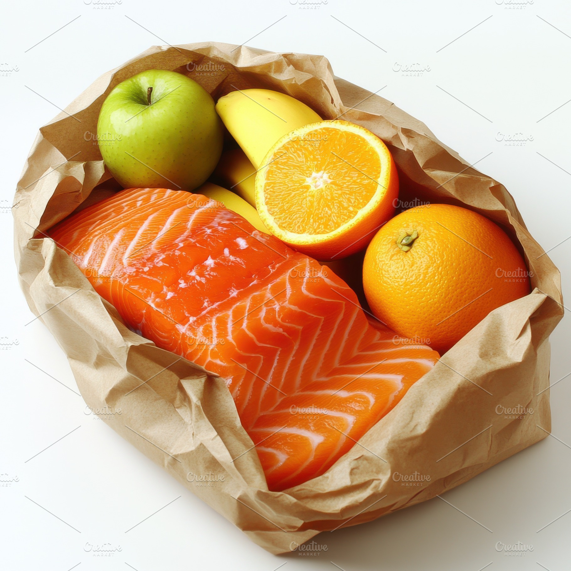 Paper bag with arrangement of differ, a Food & Drink Photo by Pixeness Studio