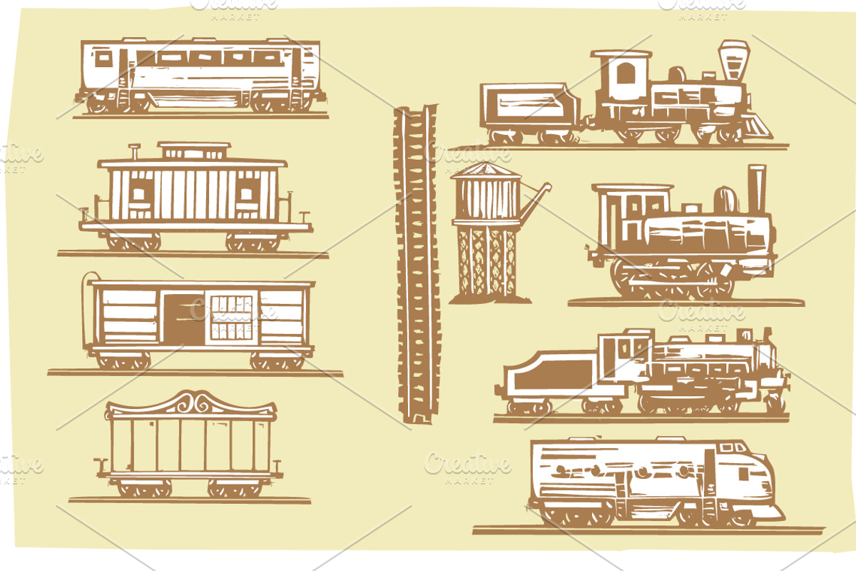 Woodcut Locomotives