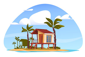 Beach hut. House by sea. Oceanfront, an Illustration by Vectorbuum