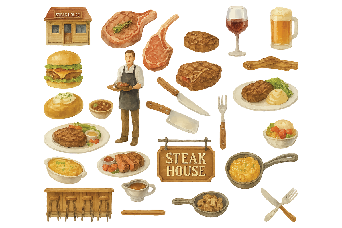 Steak House Food Illustration, an Object Graphic by RT Studio (Photo 2 of 4)