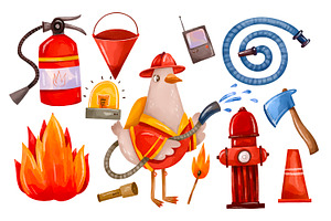 Firefighter Goose Clipart Set, a Technology Illustration by the_myro