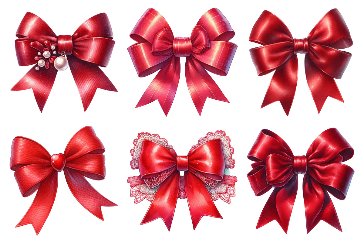 Red Coquette Christmas Bow Bundle, an Illustration by Daily.Designs (Photo 3 of 5)
