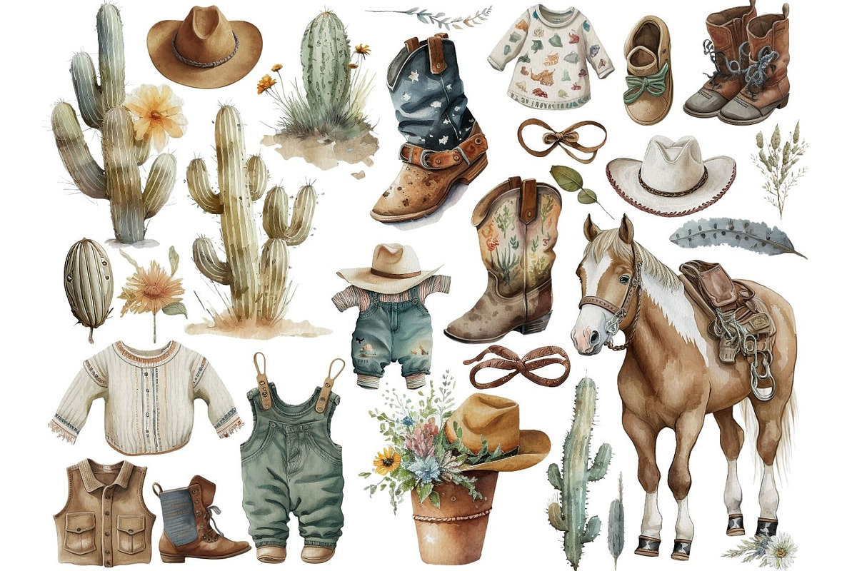 Baby Boy Cowboy Clipart, a Graphic by JBArt Clipart
