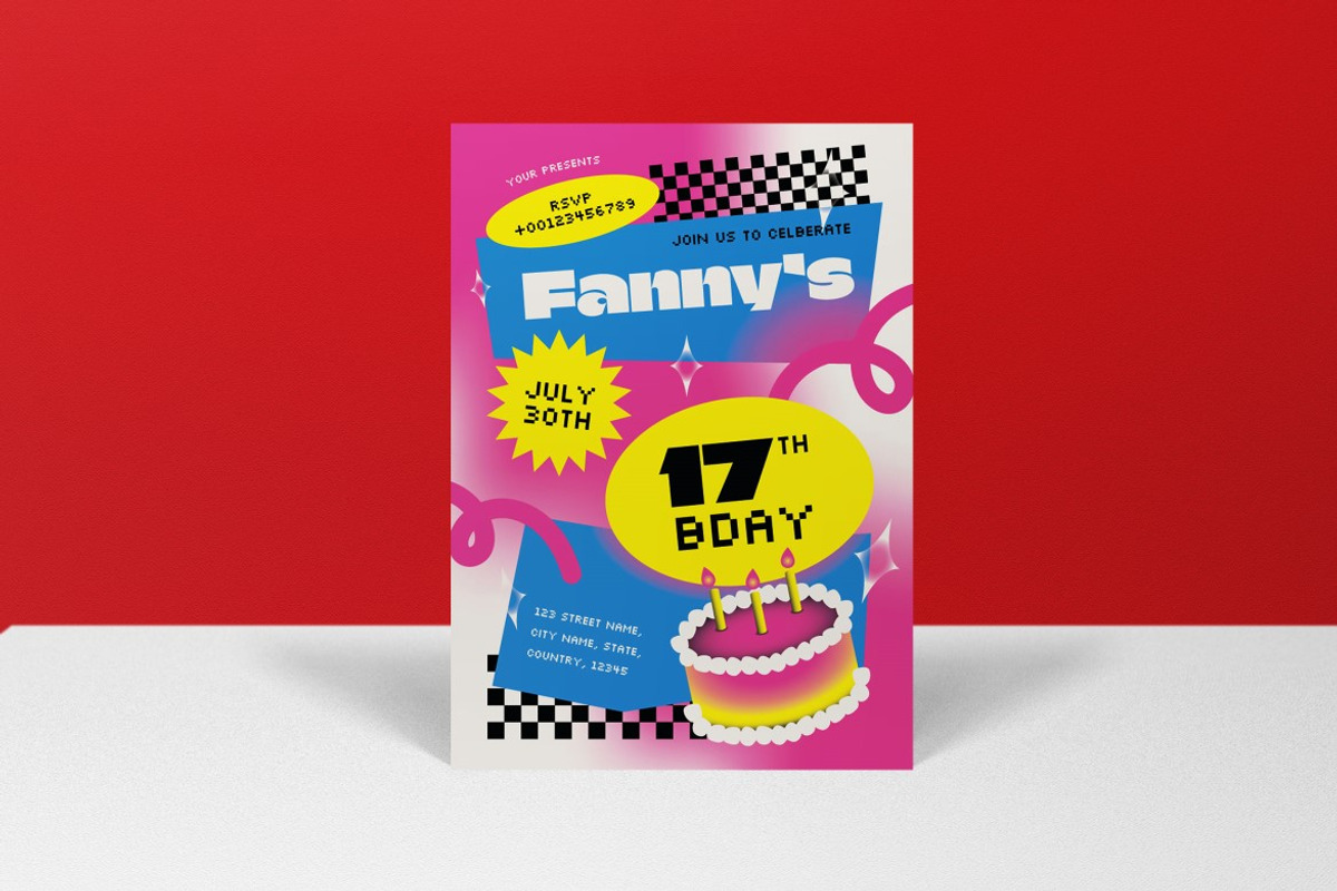 Pink Pop Teen Birthday Invitation, an Invitation Template by graphicook (Photo 5 of 6)