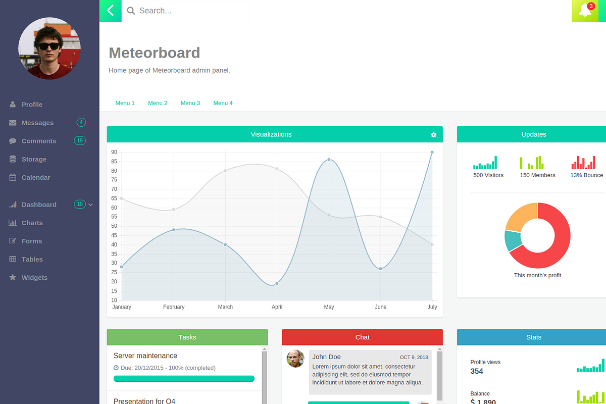 Meteorboard - ReactJS Admin Theme, a Bootstrap Template by Michal's shop (Photo 1 of 3)
