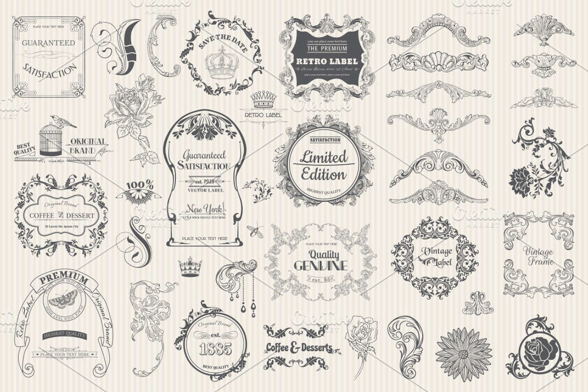 171 Vintage Frames, Banners, Labels, a Decorative Illustration by Anna Studio (Photo 4 of 5)