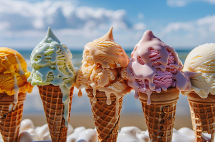 Group of vibrant ice cream cones mel, a Photo by Iftikhar Alam