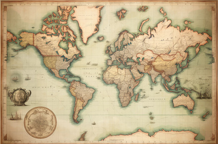 Vintage map of the world on old pape, a Photo by Iftikhar Alam