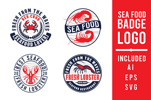 Seafood Restaurant Badge Logos, a Branding & Logo Template by Billah Hub