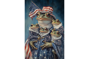 Mother and Baby Frogs Patriotic Art, an Animal Illustration by Art Paradise Studios