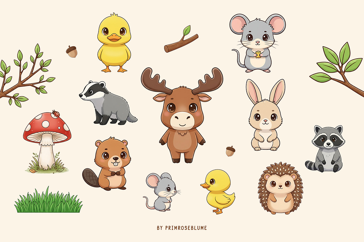 Cute Woodland Animals Clipart, an Animal Illustration by Primrose Blume (Photo 3 of 3)