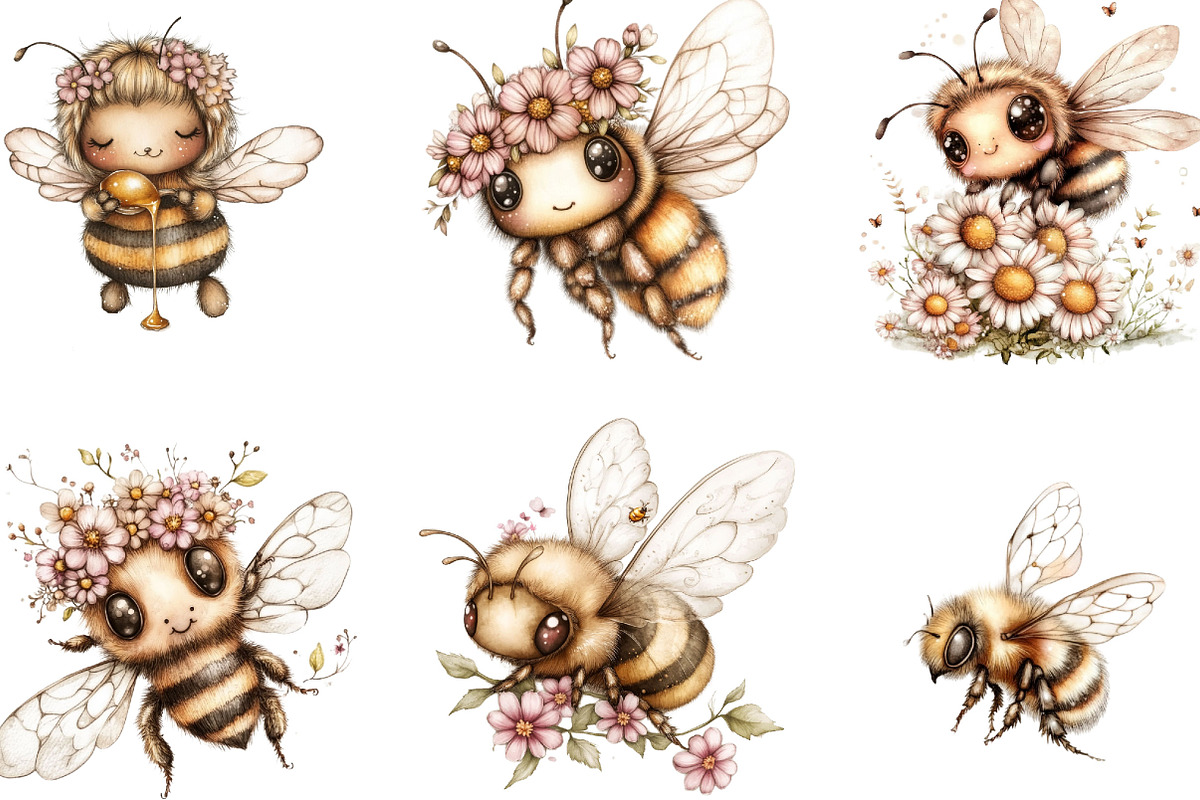 Watercolor Summer Bee Clipart, a Seasonal Illustration by Designking (Photo 2 of 5)