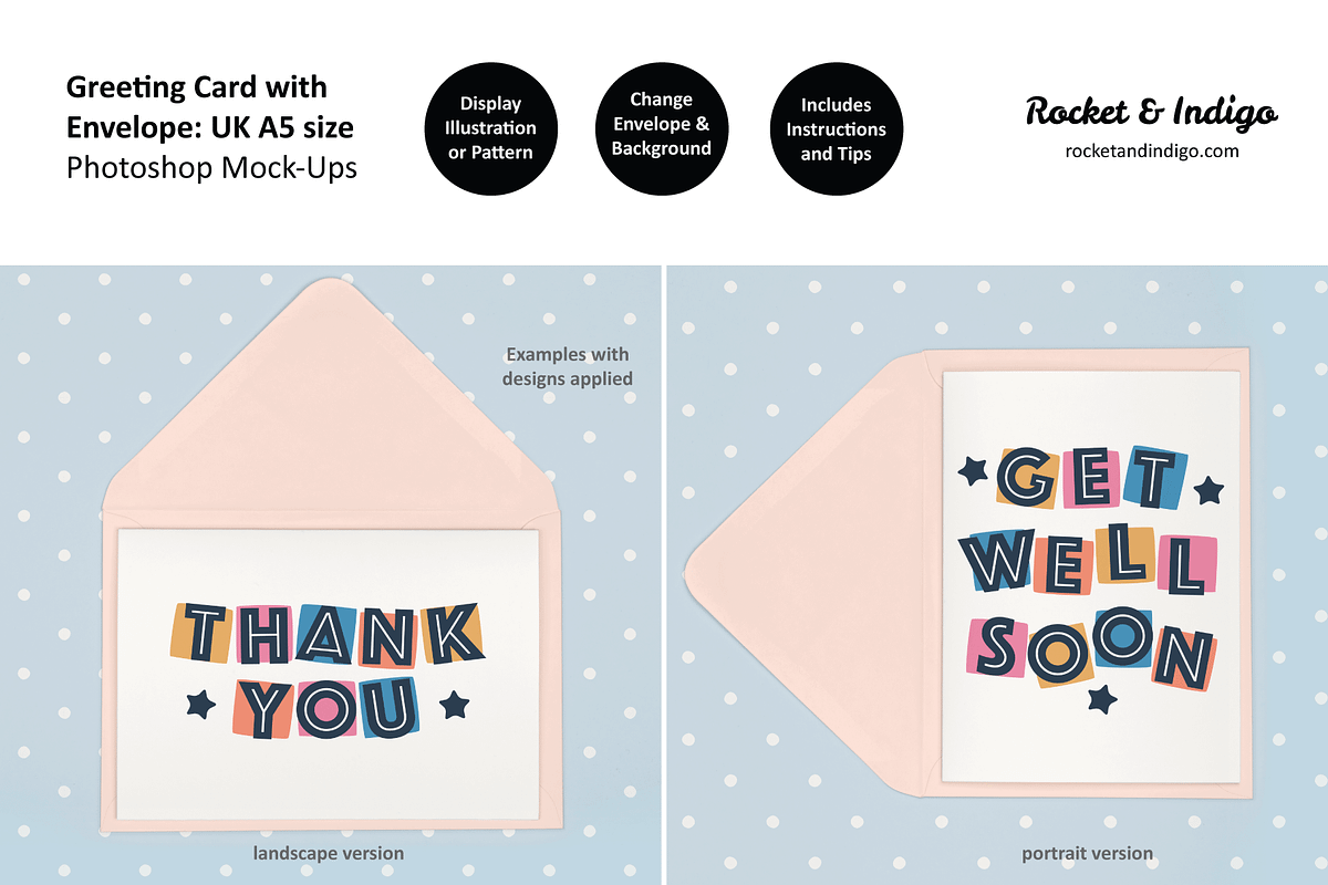 UK A5 Card + Envelope PS Mockup, a Merchandise Mockup by Rocket & Indigo (Photo 1 of 7)