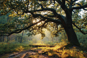 Majestic old oak tree in a serene, a Photo by Pavel_design