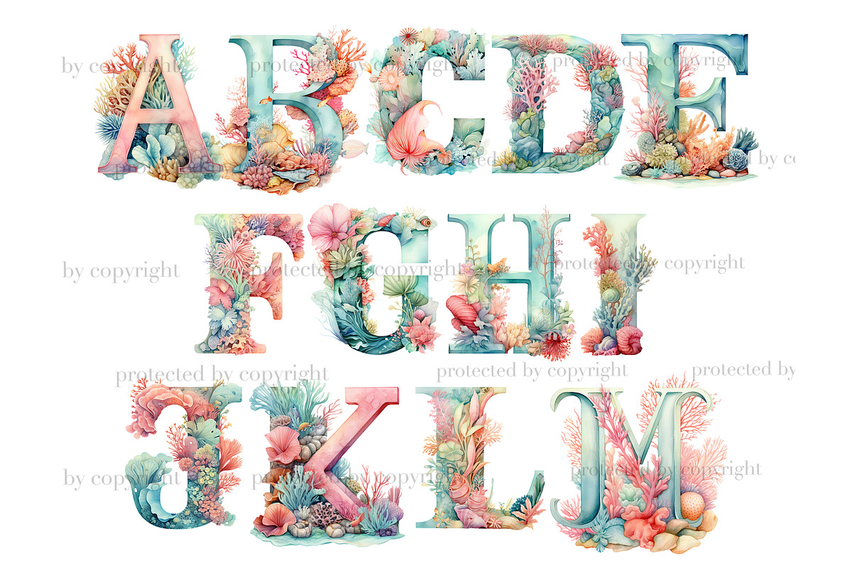 Coral Reef Alphabet Clipart | Ocean, a Seasonal Illustration by GlamArtZhanna (Photo 2 of 5)