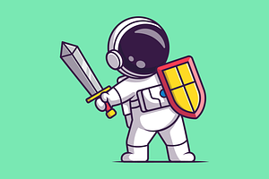 Cute Astronaut Warrior Holding Sword