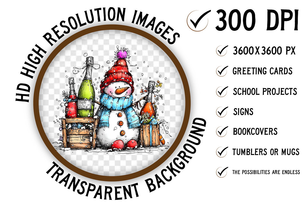 New Year Snowman Clipart Bundle, an Illustration by Craft Nest (Photo 3 of 9)