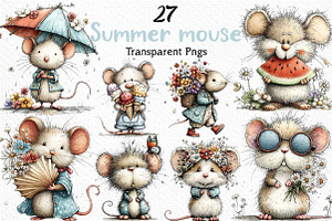 Whimsical Summer mouse Clipart, an Illustration by Craft Nest