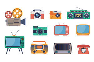 Vintage media. Photo cameras, tv, a Graphic by Valerie Bodnar
