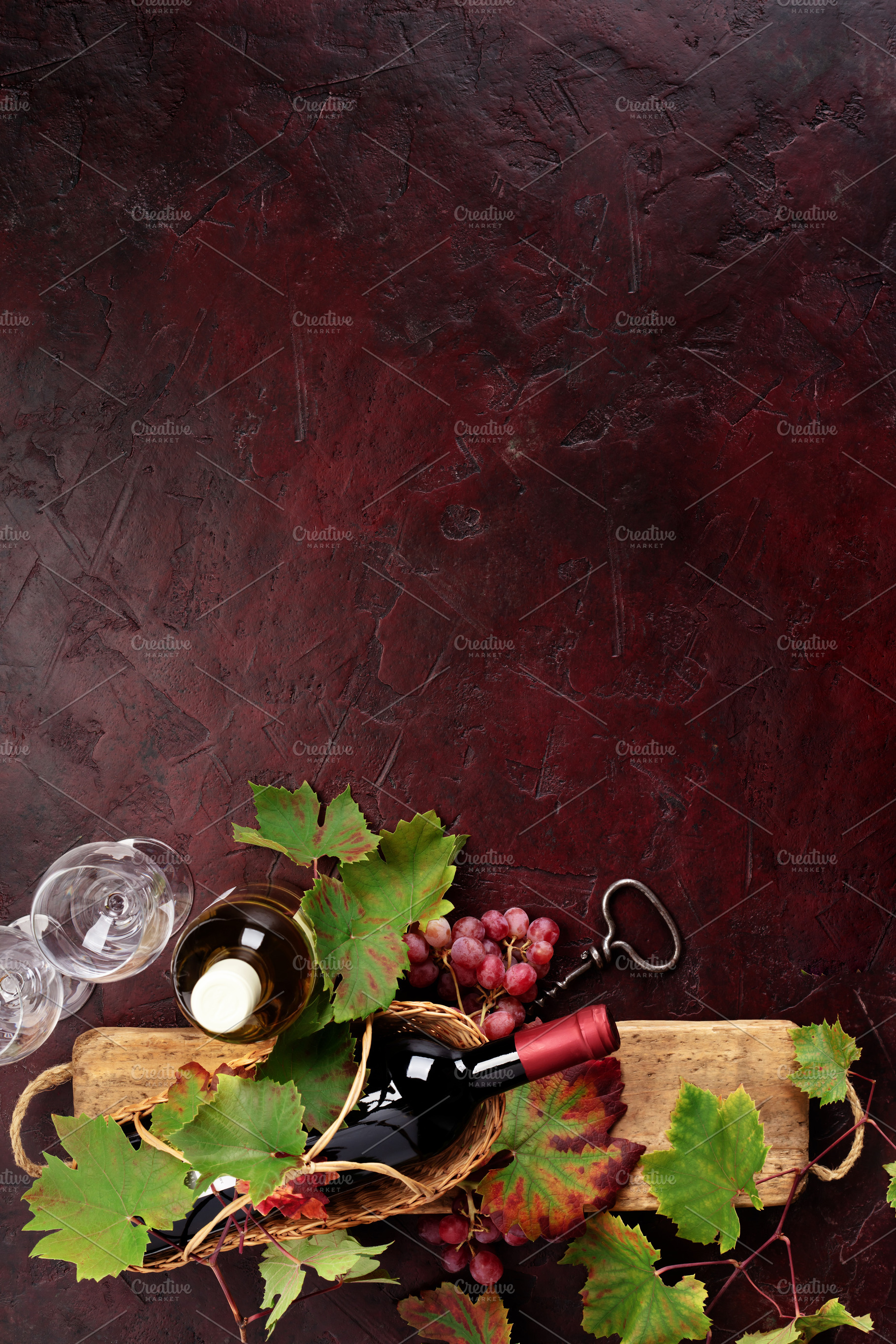 Red Wine Still Life with Grapes and Rustic Wooden Board, a Food & Drink Photo by Natalia Klenova's Shop