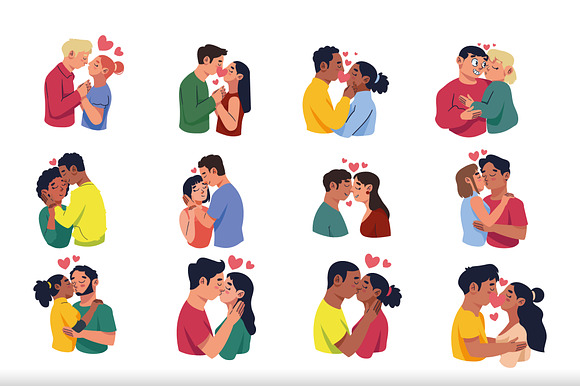 Couple Kissing Illustration Set preview 2