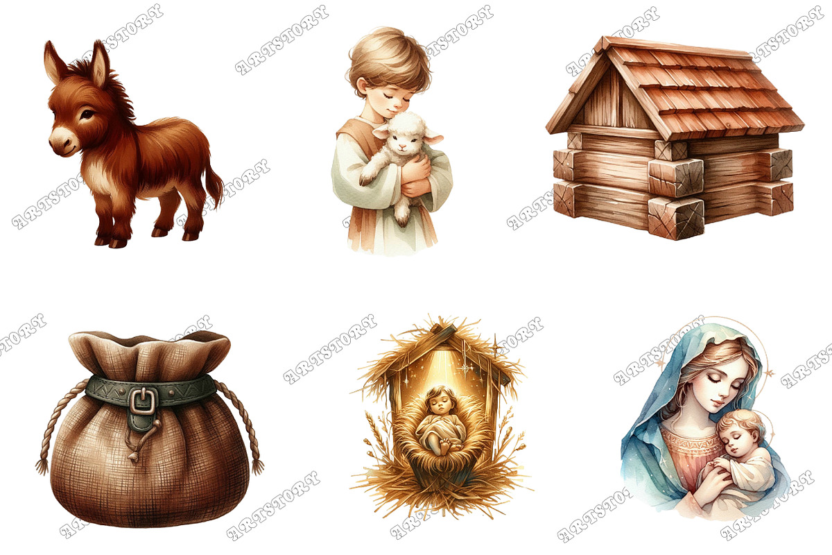 Watercolor Nativity Scene Clipart, an Illustration by designcity5 (Photo 3 of 5)