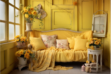 Sunlit Room yellow shabby renovation, an Architecture Photo by Ylivdesign