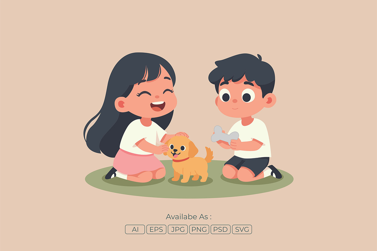 Playing with Dog Illustration, an Animal Illustration by Partikusi Design (Photo 2 of 3)