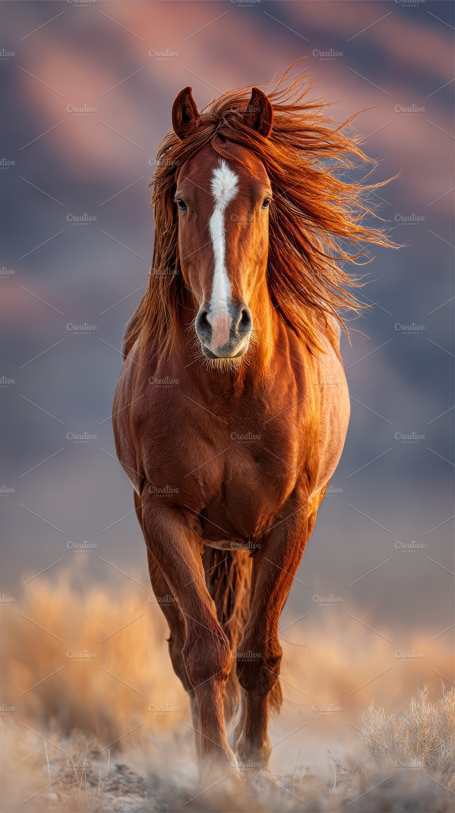 Majestic Chestnut Horse Running Wild, a Photo by Pixeness Studio
