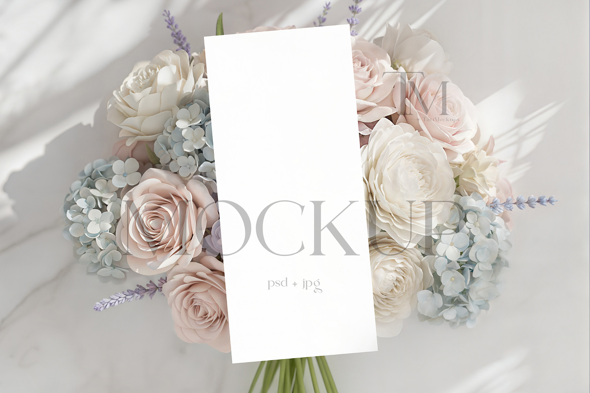 Floral Menu Card Mockup with Bouquet, a Product Mockup by TatiMockup (Photo 1 of 4)