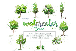 Hand Painted Watercolor Trees