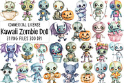 Cute Kawaii Zombie Doll Clipart, an Illustration by CraftArtStudio (Thumbnail 1 of 6)